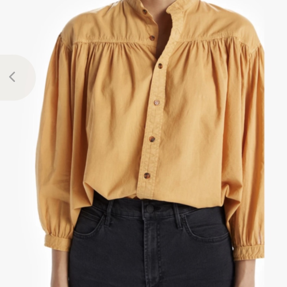 Mother Mustard Button-Up Blouse 100% Cotton Size Large